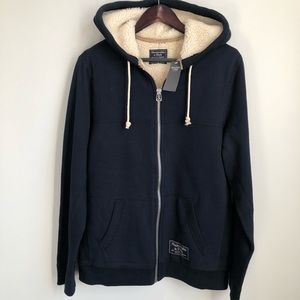 NWT | A&F Navy Signature Sherpa Full-Zip Hoodie | sz M
